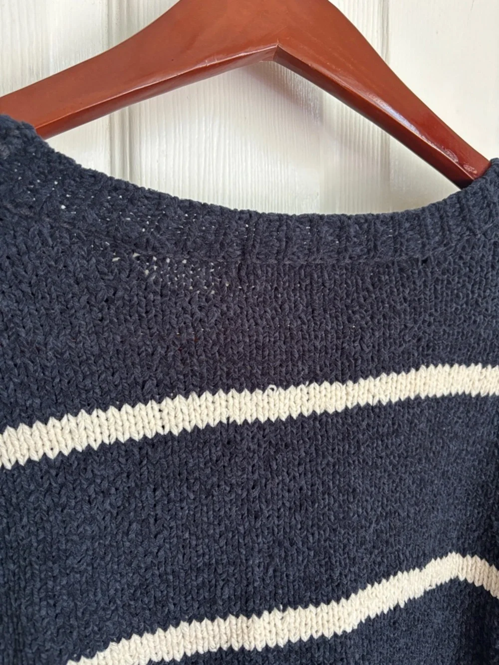 One Grey Day Navy blue white stripe cotton sweater size XS nautical casual warm